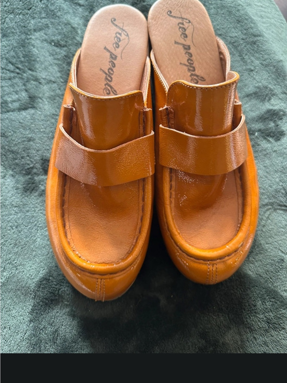 Free People Cognac Patent Leather Slip-On Mules
